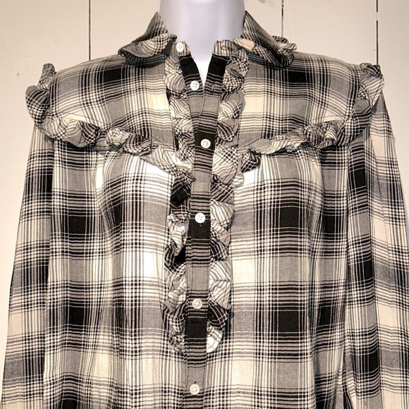 NEW Polo Ralph Lauren Western Black White Plaid Ruffled Button Down XS TP - Picture 8 of 17